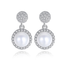 Classic Bling Bling Round Silver Stud Earring with Freshwater Pearl Stud Earrings